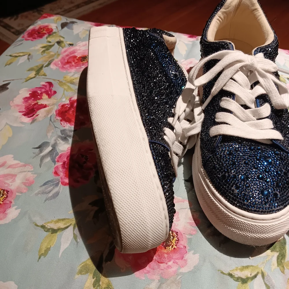 Betsey Johnson Navy Blue Crystal Embellished Sneakers - Picture 2 of 3